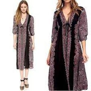 Free People Azalea Black Boho Floral Kaftan Dress Small